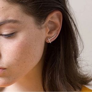 Minimalist Climber Cross Edgy Dainty Faith Religious 925 Silver Light Earring